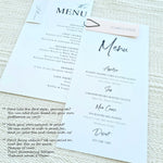 Vellum Menu Card 8"x4" and 9"x4" Designs