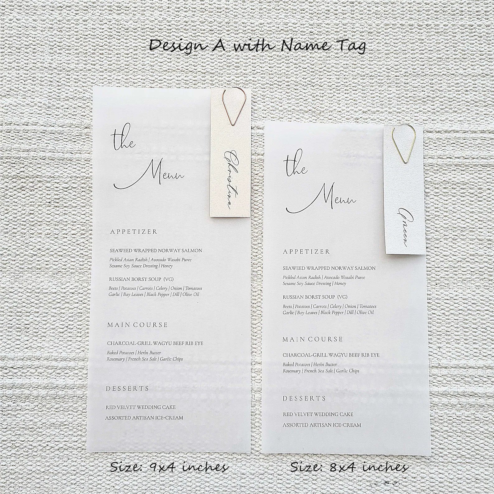 Beautiful and Simple Teardrop Paper Clip Menu Card and Place Card Design 