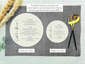 Fit Your Menu Card into 8" or 5" Dinnerwares