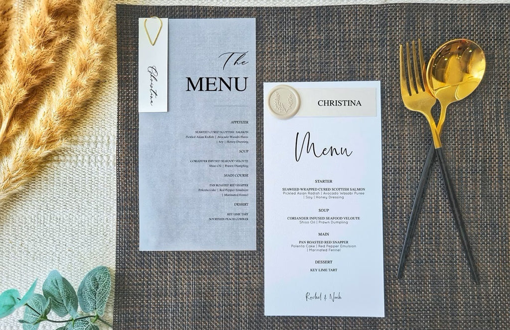 Menu Card with Place Card | Paper Clip or Wax Seal Wedding Accessory