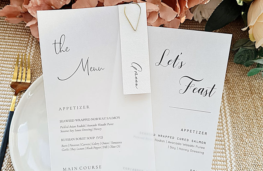 Gorgeous Vellum Menu Card with Place Card | Wedding Stationery