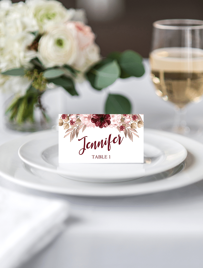 Burgundy Happiness Place Card