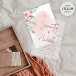 Floral peach watercolor vellum wedding invitation malaysia