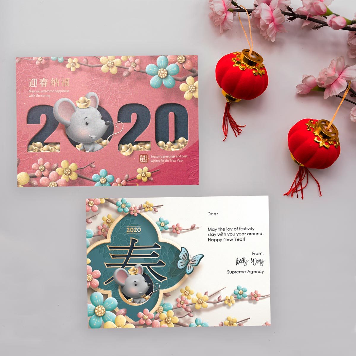 Colorful Year Of Mouse - Modern Personalize Chinese New Year Greeting Cards