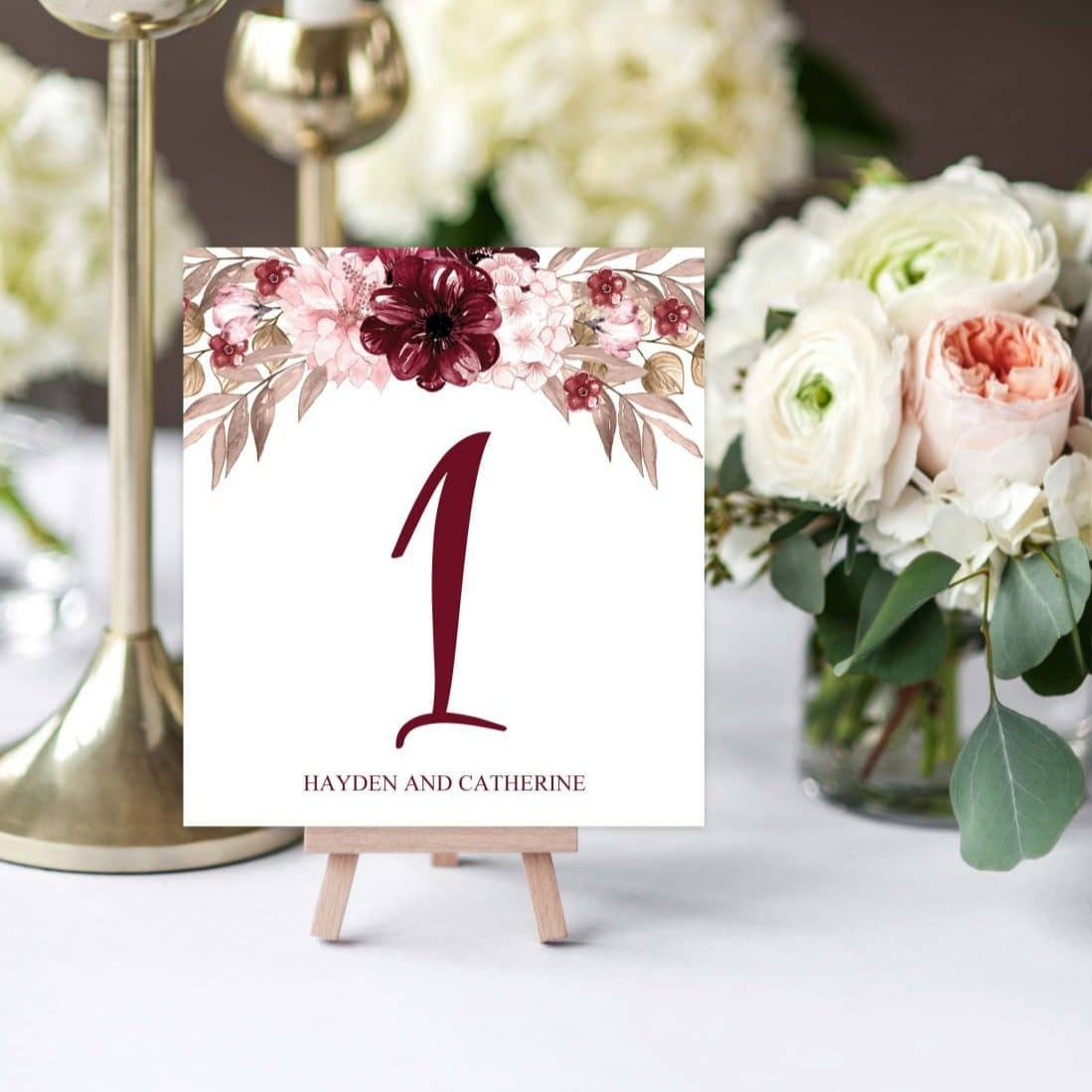 Buy Burgundy Happiness Table Number, Red Flower Table Sign Online 2020